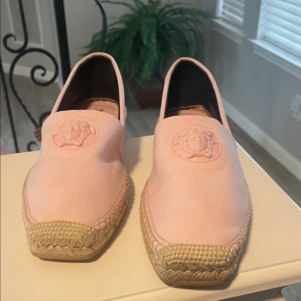 Versace Pink Canvas Espadrille Loafers